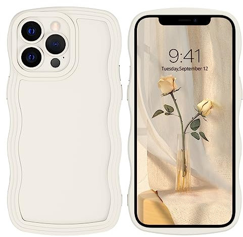 DOMAVER Case for iPhone 12 Pro with Cute Curly Wave 6.7 inch, TPU Silicone Slim Fit Shockproof Phone Case for Girls Women Men, Full Body Protective iPhone 12 Pro Max Cover, White