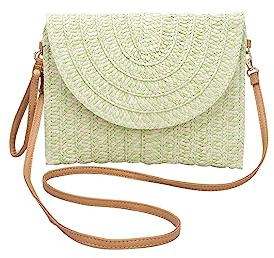 CORIOS Bolso de Paja Para Mujer de Mano Tejido a Mano Para Playa, Bandolera Retro de Hombro Estilo Bohemio Boho Para Viajes Verde Claro