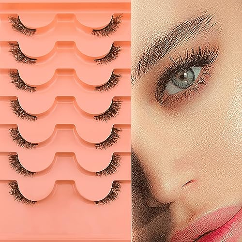 7 paires de demi-cils moelleux Cat Eye, 10mm yeux de chat courts Cils artificiels look naturel, 1/2 coin Faux cils Set, 3/4 Corner Cils Réutilisables Cils de maquillage légers(Z3D04)