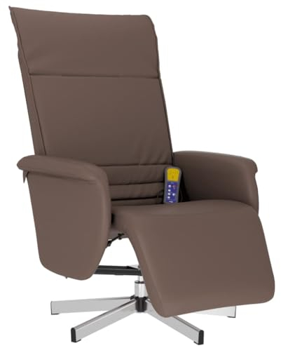 vidaXL Massagesessel, Sessel Verstellbare Rückenlehne Fußteil, Drehbar Fernsehsessel Relaxsessel mit Liegefunktion, Liegesessel Polstersessel Ruhesessel, Braun Kunstleder