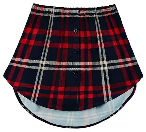GOOBGS Women's Mini Underskirt Shirt Extensions Lower Skirt Sweep Shirt Extension Skirt with Buttons Navy red plaid Large