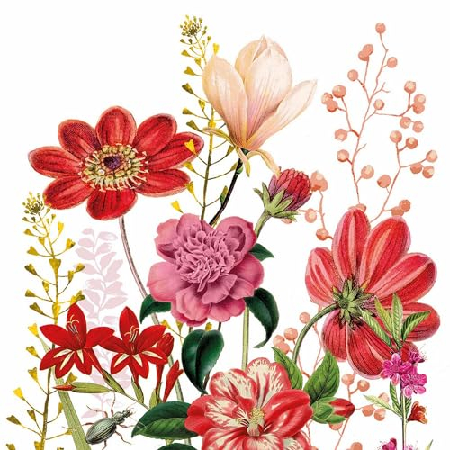 20 Servietten Blumen Rote Blumen in Sommerwiese als Tischdeko. Papierservietten mit Motiv. Auch für Decoupage und Serviettentechnik 33x33cm