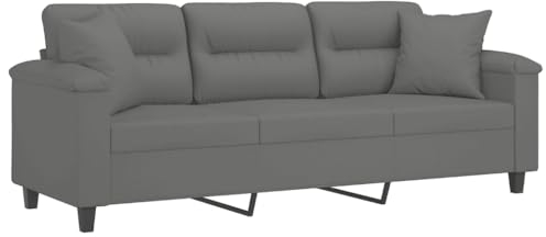 vidaXL Sofa 3 Sitzer, Couch mit Kissen, Liegesofa für Wohnzimmer, Polstersofa Sessel Relaxsofa Loungesofa Relaxcouch, Dunkelgrau Mikrofasergewebe