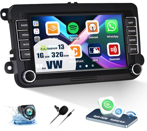CAMECHO Android 13 Autoradio für VW Golf 5 6 Polo Passat Jetta Skoda Seat mit CarPlay Android Auto, 7 Zoll Bildschirm Touch Radio 2 Din mit BT FM/RDS GPS WiFi USB HiFi Canbus SWC+ Rückfahrkamera&MIC