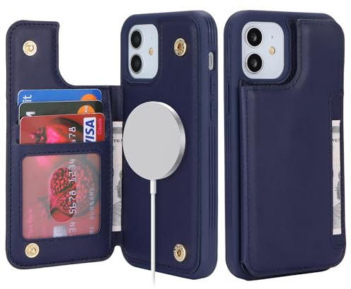 SailorTech for iPhone 12 Case with Credit Card Holder Magsafe, iPhone 12 Pro Phone Leather Case for Women Compatible mag safe Card Slots Durable Shockproof Wallet Case - Blue