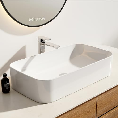 EMKE Waschbecken Aufsatzwaschbecken 70 × 38 × 15 cm, Hängewaschbecken Eckig Waschbecken, Keramik Handwaschbecken Aufsatzbecken für Badezimmer Gäste WC Waschschale Waschplatz Waschtisch