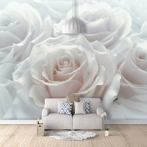 SPECUFX Art Fototapete 3d Effekt Wallpaper blumiges Rosenweiß Tapete Wandtapeten Wohnzimmer Schlafzimmer Wandbilder XXL Landschaft Panorama Wand Dekoration 150x105cm