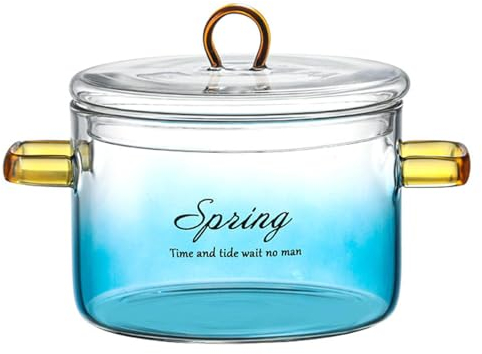Pentola in vetro da 1/2 pezzi - Pentola per porridge in vetro da 900 ml | Casseruola resistente al calore Casseruola rivestita in vetro, padella universale in borosilicato, pentola con coperchio per
