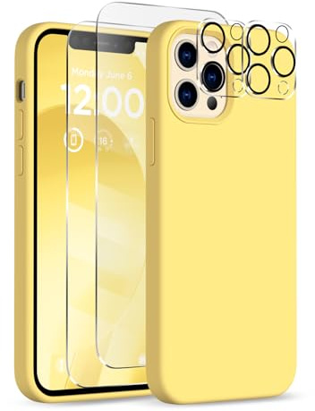 COFFKER for iPhone 12 Pro Max Case, [2X Camera Protector + 2X Screen Protector], Full-Body Silicone Shockproof Protective Cover, Microfiber Lining Phone Case for iPhone 12 Pro Max 6.7, Yellow