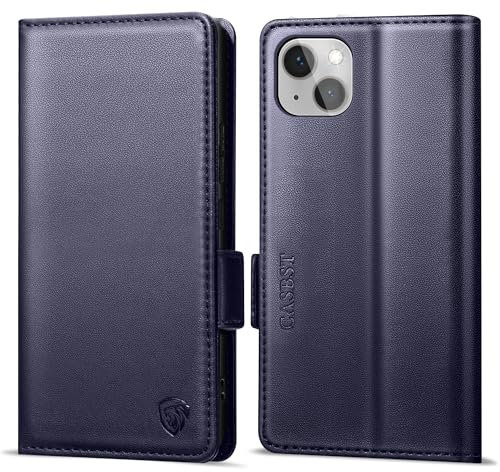 CASBST Handyhülle für iPhone 14 Hülle Premium Leder Schutzhülle Klappbar mit Kartenfach Ständer Magnet für iPhone 14 Handytasche mit RFID Kameraschutz Flip Case Klapphülle für iPhone 14 Blau