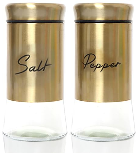 Juego De Salero Y Pimentero Salero Y Pimentero De Vidrio De 150 Ml con Tapas De Acero Inoxidable Accesorios Recargables para Salero Y Pimentero Salero para Cocina Dorado