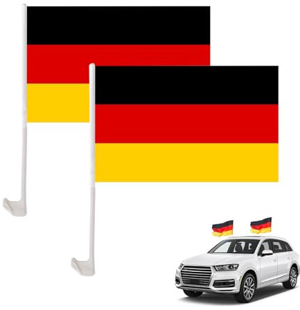 Deutschland Flagge Auto, Autofahne Deutschland, Deutschlandfahne Auto, EM 2024 Deutschland Flagge für Auto, Autofahne 45x30 cm, Autofahne mit 43 cm Kunststoffmast und Befestigungsklammer (2 Stück)