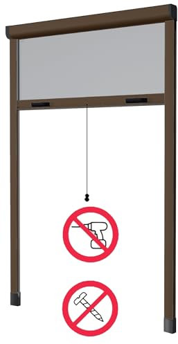 Zanzariera Verticale a Rullo Riducibile, Kit Fai da Te, Vari Colori e Misure, Installazione Senza Viti, Montaggio ad Espansione (Marrone, 80x170)