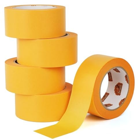 TAPEBEAR Ruban de Masquage Professionnel pour Surfaces Délicates 50mm x 50m, 5x Adhésif Sans Laisser de Résidus, Lignes de Peinture Tranchantes pour Usage Intérieur, Précis Peindre, Vernir, Rénover