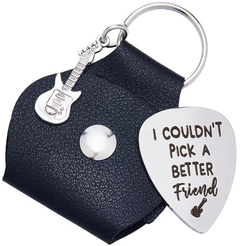 CRASPIRE I Couldn't Pick A Better Friend Guitar Picks Word Keychain Stainless Steel Engraving Guitar Pick Holder Plektrum Guitar Accessories Leather Guitar Clip for Guitar Players Music Lover