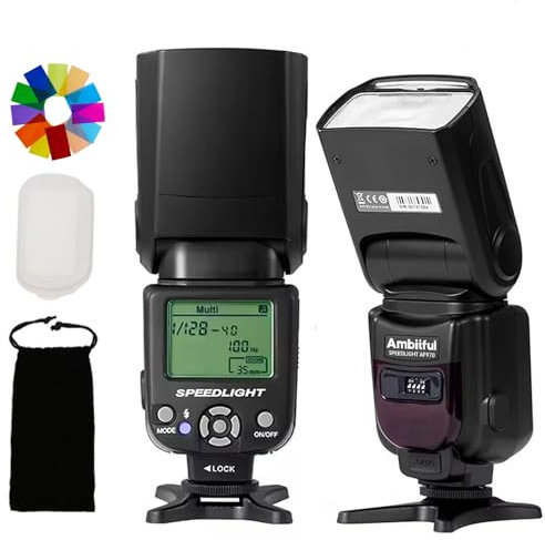 AMBITFUL AF970 Camera Flash Speedlite per Canon Nikon Sony Olympus Fuji Panasonic, flash wireless 2.4G, Recycle Time 0.1-2.5s, Adjustable Flash Head W/LCD Panel &Single-Contact Hotshoe