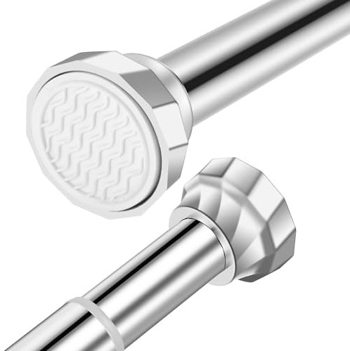 Tringle à rideau de douche réglable en acier inoxydable argenté - Sans perçage - Barre de tension à ressort extensible - Antirouille et antidérapante - 155-215 cm - Pour salle de bain, balcon, rideau