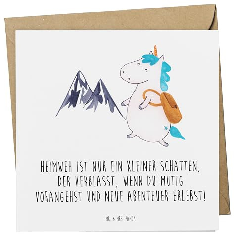 Mr. & Mrs. Panda Grußkarte Heimweh überwinden Abenteuer erleben - Geschenk, positive Energie, Sehnsucht, Trost, Geschenke, Klappkarte, Erinnerungen schaffen, Zuversicht, anlasskarte, doppelkarte