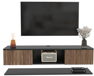 DECOROTIKA - Elia Floating Wall Mounted TV Stand with Included Wall Shelf Unit (Black)