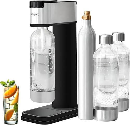 Machine à soda et eau gazeuse | Acier inoxydable, comprend 2 bouteilles, boissons pétillantes à faire soi-même – Machine à eau gazeuse, machine à diffusion de soda, carbonateur de CO2 | Meilleur