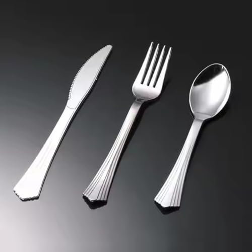 18-Piece Metallic Finish Cutlery Set – Reusable Plastic Flatware Including Forks, Knives & Spoons | Elegant & Durable Tableware for Everyday Dining, Parties, and Events | Lightweight, Comfortable Grip