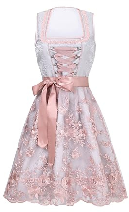 Jecarden Midi Dirndl Damen inkl. Spitzenschürze für Oktoberfest Trachtenkleid für Besondere Trachtenmode für Anlässe Trachtenrock Kleid