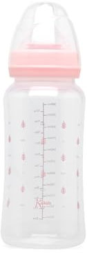 Kiokids - Biberón Anticólicos 360ml Rosa, Tetina de Silicona, Sistema de Ventilación Anticólicos, Boca Ancha, Apto para Lavavajillas y Esterilizador, Para Bebés +6 Meses
