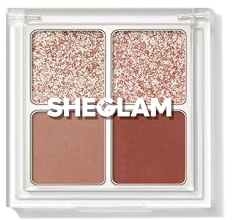SHEGLAM Cosmic Crystal Eyeshadow Quad 4-Color Matte Glitter Eyeshadow Palette Rose Gold Warm Peach Brown Long Lasting Ultra Pigmented Smooth Blendable Eyeshadow-Quad-Spellbound