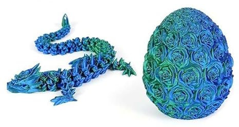 3D Printed Rose Dragon Egg With Dragon Inside, Articulated Dragon Egg Toy, Mysterious And Exquisite 3D Printed Flexible Joint Dragon (Laser Green)