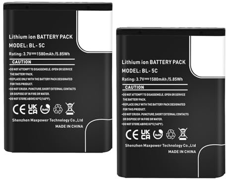 2PCS BL-5C Battery 3.7V 1580mAh Rechargeable Battery for Nokia 1100 1101 1112 1208 1209 3100 3120 3650 6230 6600 N70 N72