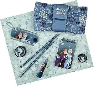 Ferro Stars ELSA,Anna Geschenk Set 8 teilig Schreibt Set,Schul Set Bleistifte,Olaf,Papierclip,Spitzer,Lippenstift Radier,Sven,Klappbare LInieal mit Spiegel,Fashion Etui,Notizbuch (ELSA&Anna)