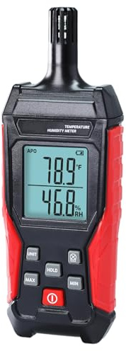 Humidity and Temperature Meter Digital Temperature&Humidity Meter, High Precision Psychrometer with 0-100% Relative Humidity, -4°F-140°F Ambient Temperature, Large LCD Backlight, Hold Max Min Display