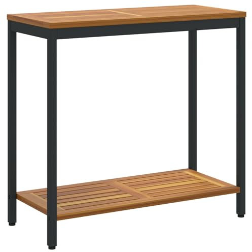 vidaXL Außenkonsole Tisch in Natur und Schwarz, 80 x 35 x 75 cm, aus massivem Holz und Stahl. Ideal für Essen, Treffen, im minimalistischen Stil. Perfekt für Balkone, Terrassen und Gartenmöbel.