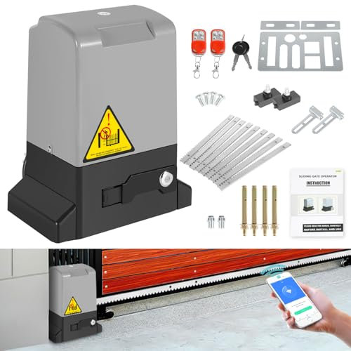 Hebitod moteur de portail coulissant 370W 800KG Moteur électrique pour portail coulissant Smart WiFi Entraînement de Porte Electrique avec Fermeture Eclair 4M, 2 moteurs de porte de garage