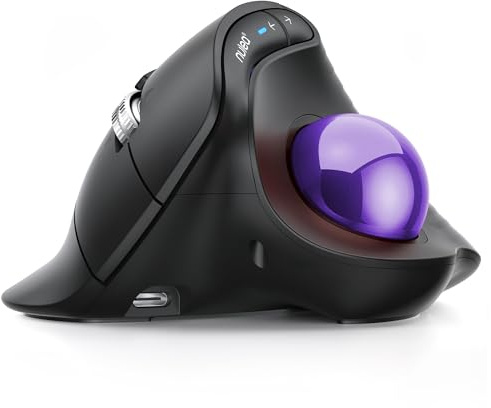 Nulea M514 Vertical Trackball Mouse, Ergonomic Wireless Thumb-Control Mouse with Quiet Clicks, 3 Device Connection (Bluetooth & USB Receiver), Rechargeable for PC/Mac/Laptop/Tablet.(Purple)