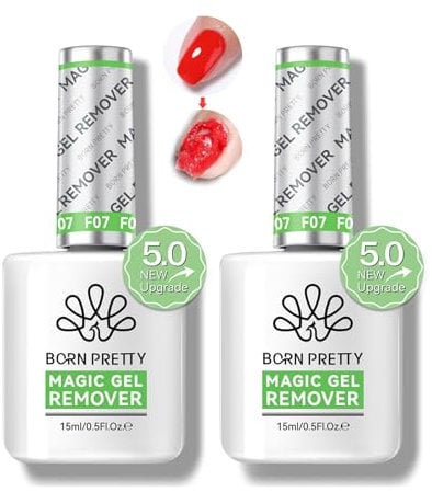 Born Pretty Solvente per unghie UV – 2 x 15 ml unghie in gel UV con formula delicata migliorata, veloce e semplice rimozione magica in 3 – 5 minuti, nessuna pellicola necessaria