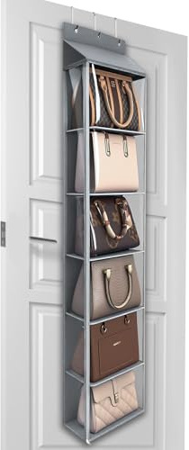 Lirex Geldbörsen-Organizer, 6 Taschen Handtaschen-Organizer mit Reißverschluss zum Aufhängen, für Schals, Hüte und Leggings, 40 x 14.5 x 173 cm, Grau