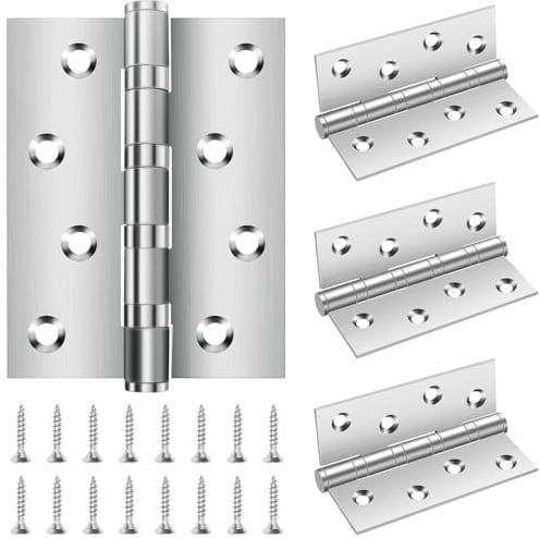Lot de 4 charnières en Bolatus pour charges lourdes - 100 × 76 × 13 mm - Charnières pliables en acier inoxydable avec 8 trous - Avec vis - Charnières pour portes massives - Pour porte de jardin