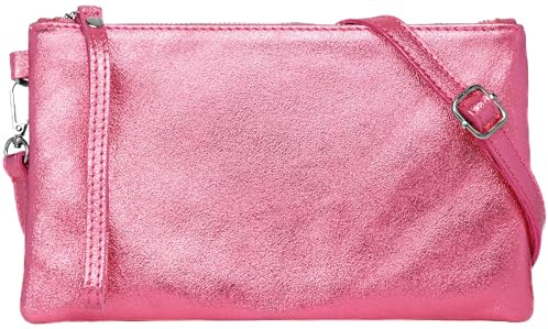 Caspar Elegante Leder Clutch Damen Umhängetasche Abendtasche mit Metallic Finish - CLASSIC LINE - Modell No.717 - Made in Italy