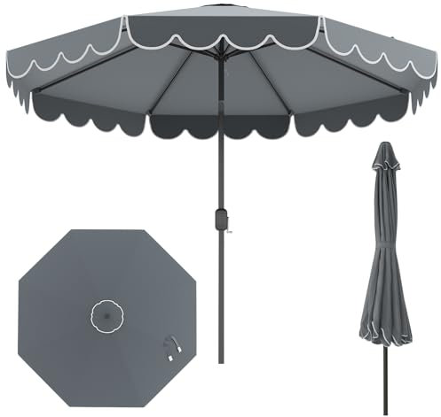 RELAX4LIFE Parasol Inclinable 3M | Parasol de Jardin Extéieur 3M | Inclinaison 35° | Volants Ondulés | Polyester Résistant | Baleines Renforcées | Montage Rapide | pour Balcon Terrasse (Gris)