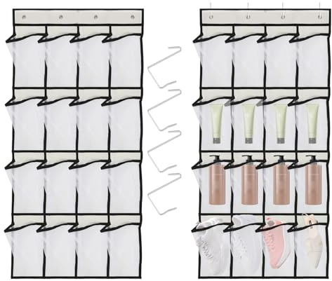 GodtKowty Over-the-Door Hanging Storage Organizer with 24 Large Mesh Pockets - Durable, Breathable White Mesh for Shoes, Accessories, and Small Items Like Keys, Wallets, Sunglasses - for Home, Dorms