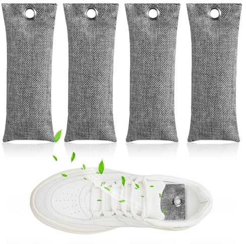 4 Stück Bambus Aktivkohle Schuh-Geruchsentferner, natürlicher Schuhgeruchs-Eliminator, Bambuskohle, Schuhtrockner Anti Feuchtigkeit, Geruchsneutralisierer gegen Fußgeruch durch Schweißfüße, Beseitigun