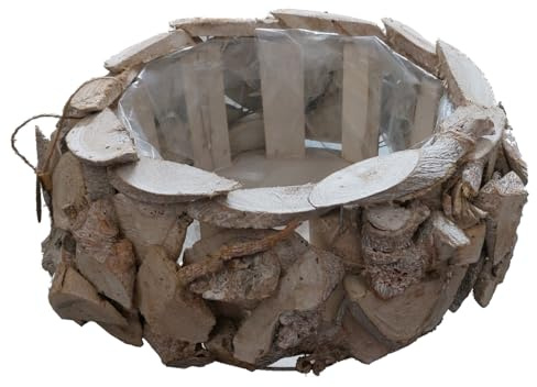 Decpero Pflanzkorb Driftwood I Weiss gekalkt I Ø 26cm I Pflanztopf Treibholz Schwemmholz