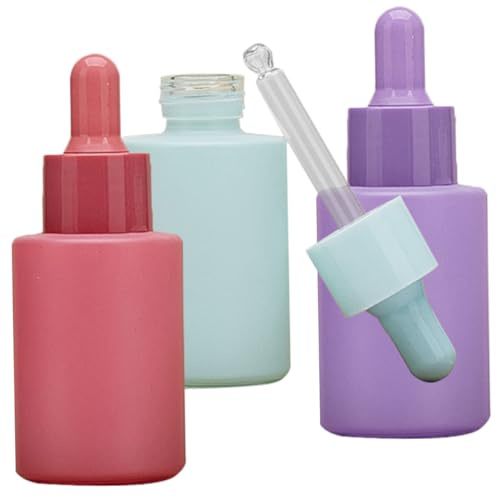 Healvian 3Pcs Multi-color Glass Dropper Bottles Essential Oil Containers with Silicone Pipettes for DIY Perfume Skincare Travel Storage