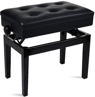 GREENSAPPIRE Klavierbank Klavierhocker Höhenverstellbar Mit PU Leder Gepolsterter Höhenverstellbarer Hocker Sitz Kissen Stauraum Taste Ablagefach Hocker Schwarz 56 x 33.5 x 58CM