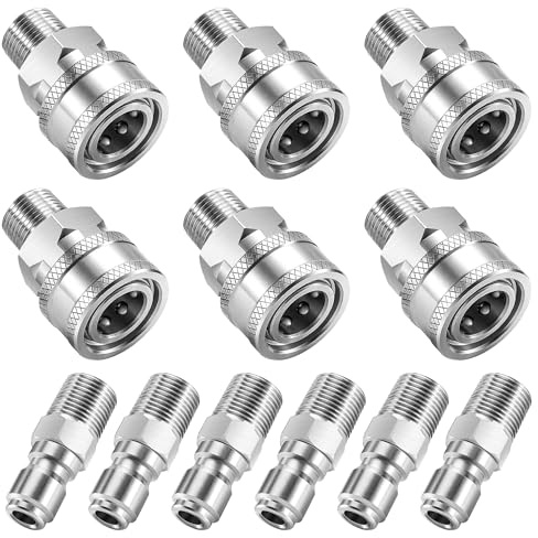 RIDGE WASHER 3/8 Pressure Washer Quick Connect Kit, Stainless Steel Power Washer Adapter Fittings, Male NPT Thread, 12 Pcs, 5000 PSI