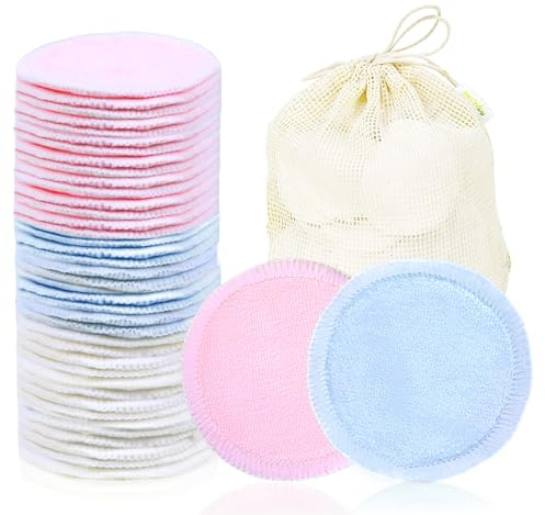 wegreeco 40 Pack Reusable Makeup Remover Pads, Washable Reusable Cotton Rounds Pads for Face, Makeup Remover Cloths for All Skin - (Velour, 3 Color)