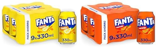 Fanta Limón y Naranja - Refresco Bajo en Calorías - Pack de 9 Latas de Limón y 9 latas de Naranja, 330 ml