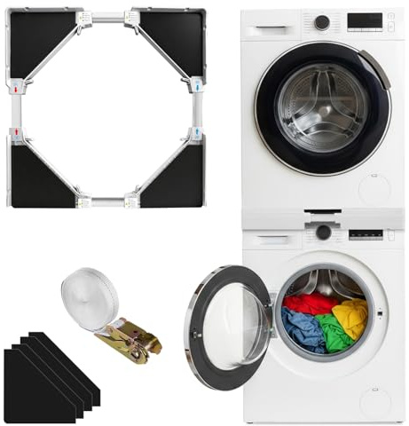 Victaom - Kit impilabile universale per lavatrice e asciugatrice, regolabile da 45 a 70 cm, kit impilabile per lavatrice con cinghia di bloccaggio e cuscinetti antivibrazione, salvaspazio, senza fori
