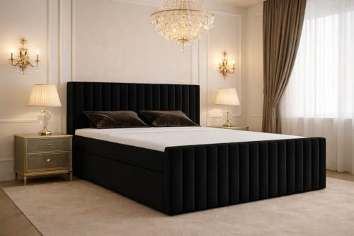 B&B HOME Boxspringbett Benito I, mit Bettkasten, Kopfteil und Topper, H3 Matratze mit Bonellfederung (velutto20)